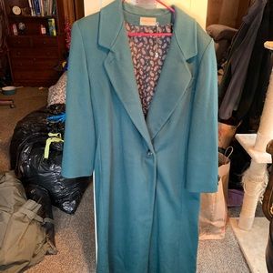 Ashley Scott Long Teal Wool Dress Coat